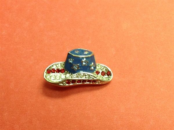 Rhinestone Cowboy Hat USA Pin