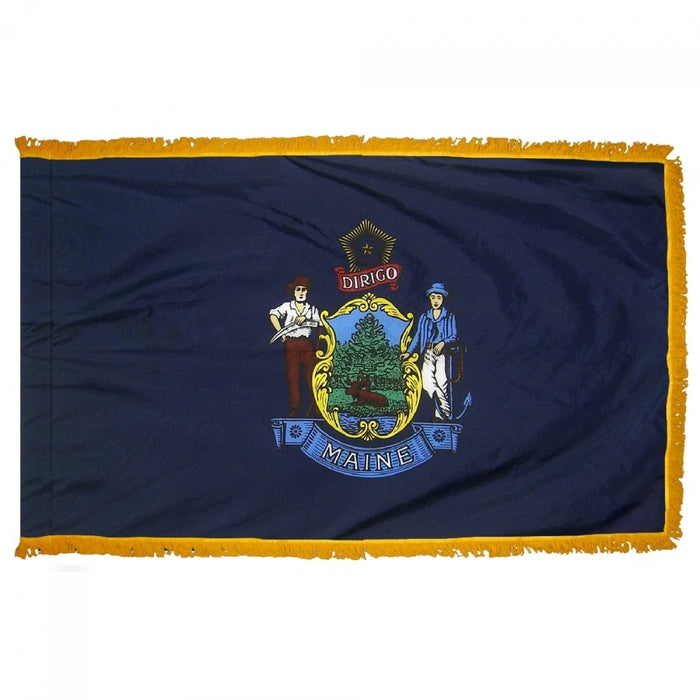 Maine State Flag With Pole Hem & Fringe