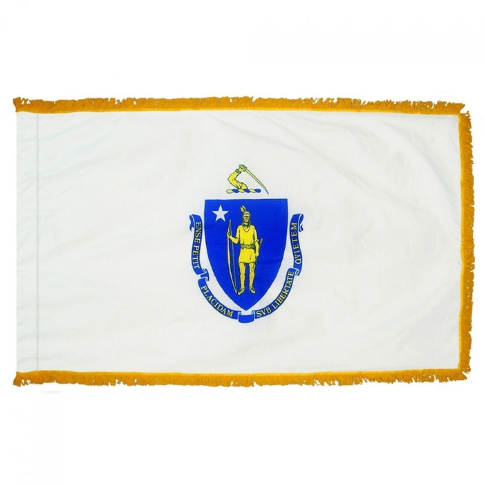 Massachusetts State Flag With Pole Hem & Fringe