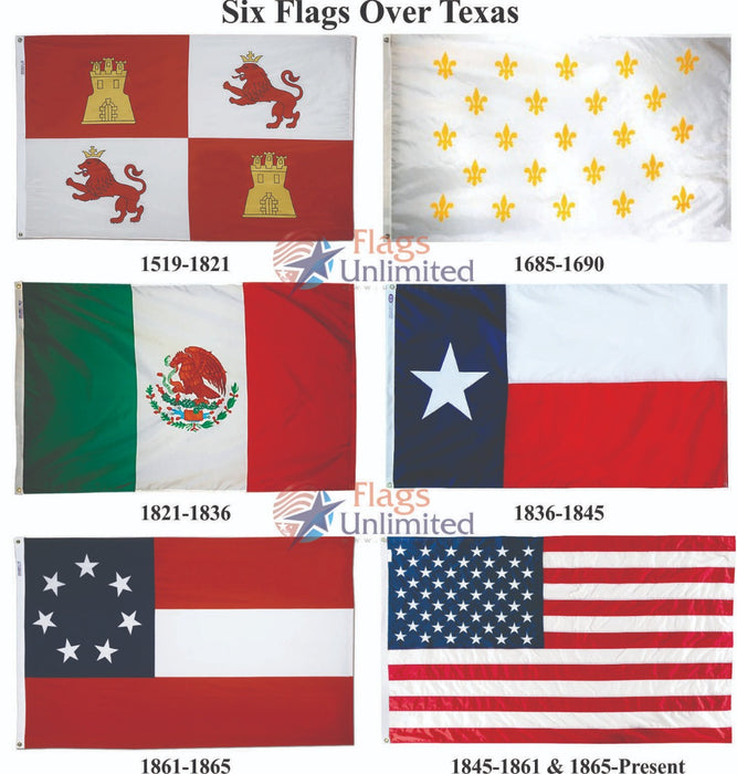 6 Flag Set - Six Flags of Texas