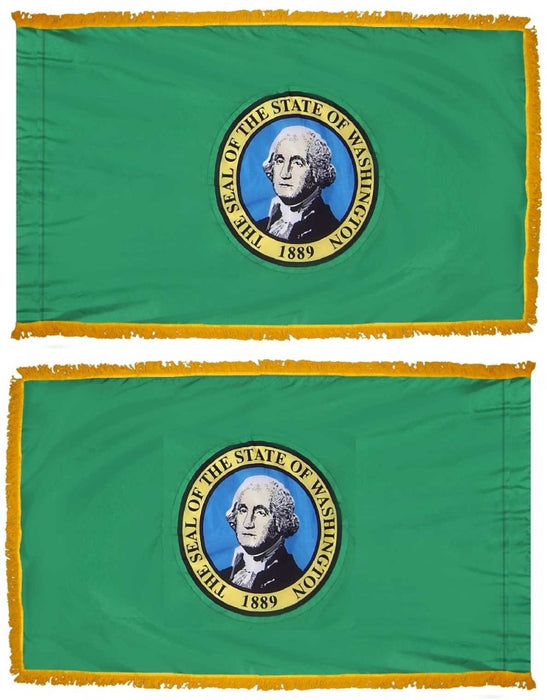 Washington State Flag With Pole Hem & Fringe