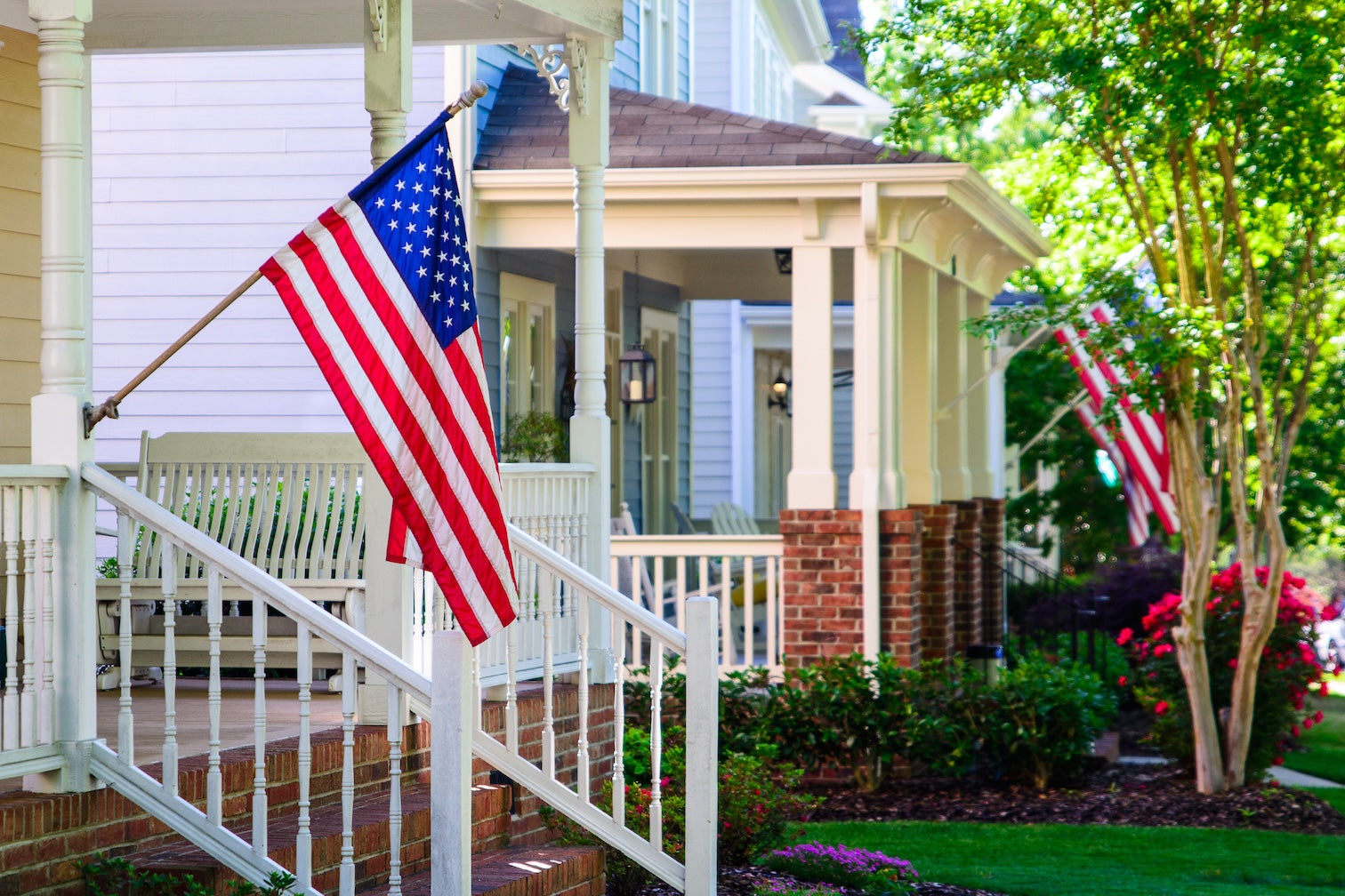 American flags hung on front pourches
