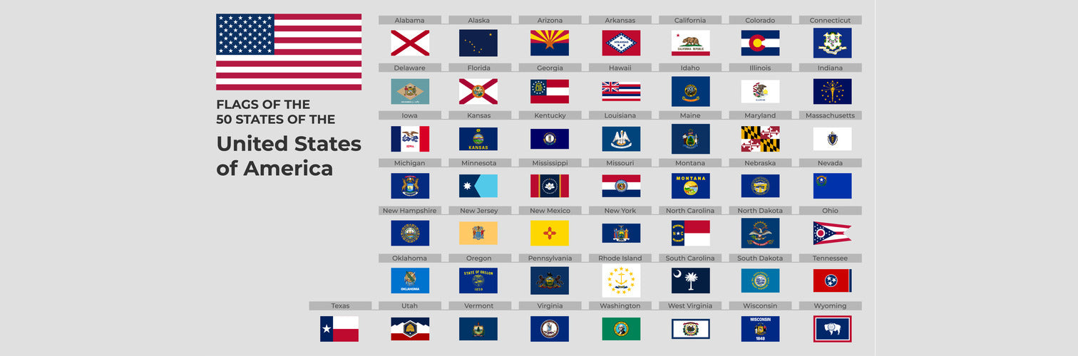 50 United States of America State Flags