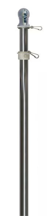 A silver aluminum flagpole with a ball finial on top, approximately 6 feet in height, displayed against a white background.