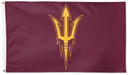 Arizona State Sun Devils flag featuring the team's gold trident logo centered on a maroon background, with a white header and metal grommets on the left side.