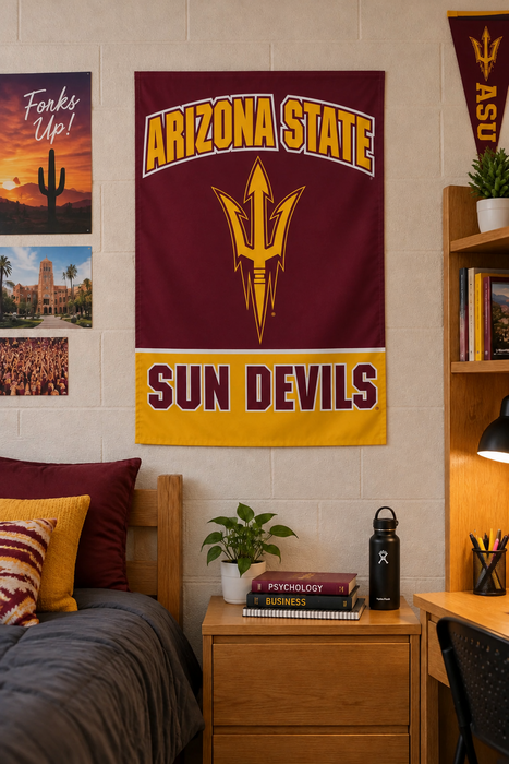 Arizona State Sun Devils flag with maroon and yellow colors