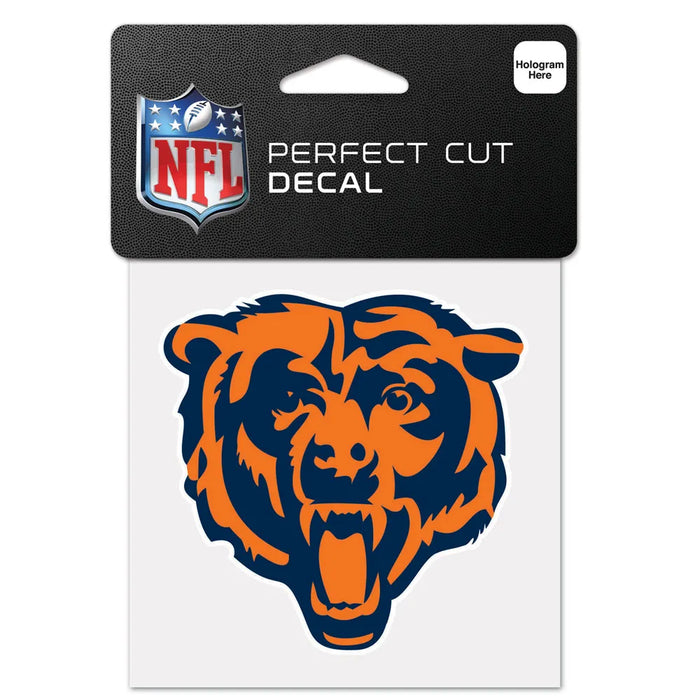 NFL perfect cut decal of a bear head with orange and blue colors on a white background.