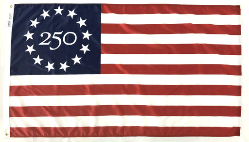 Flag with 250th anniversary design featuring stars and stripes