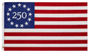 Flag with number 250 and star design on blue background