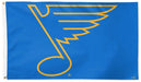 St. Louis Blues NHL flag featuring the team's logo in yellow on a bright blue background, with a white header and grommets on the left side.