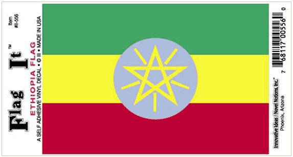 Ethiopian flag sticker with green, yellow, and red stripes and a blue circle with a yellow star on a white background.
