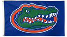 A flag featuring the Florida Gators logo with a blue background and a green alligator head in a red circle.