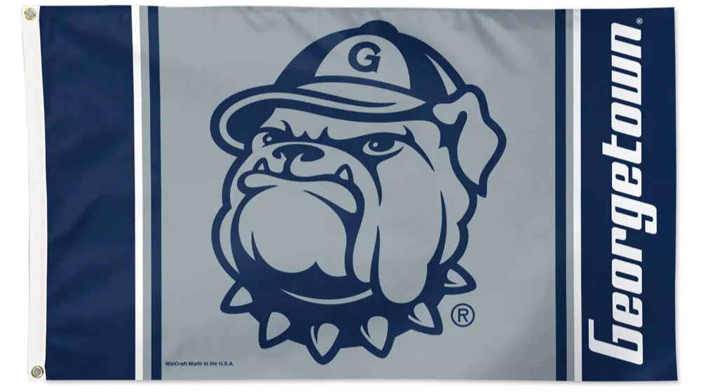 Flag with bulldog logo and 'Georgetown' text on a blue and gray background