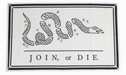 A historical flag with a snake design and the words 'JOIN or DIE' printed across the bottom.