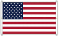 An American flag with red and white stripes and a blue canton with white stars, shown flat against a white background with grommets on the left and right edges.