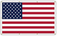 An American flag with red and white stripes and a blue canton with white stars, shown flat against a white background with grommets along the left edge.