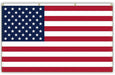 An American flag banner with a white header and grommets along the top edge, shown against a plain white background.