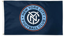 Navy flag with New York City Football Club logo on a white background