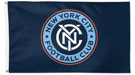 Navy flag with New York City Football Club logo on a white background