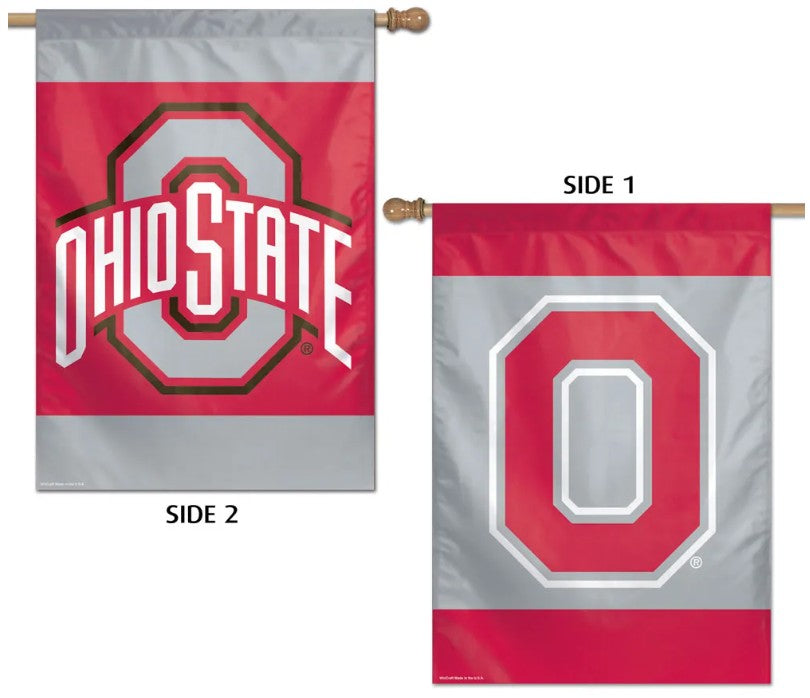 Double Sided Ohio State Buckeyes Banner with Ohios State on one side and O on the other side