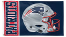 New England Patriots helmet flag with 'Patriots' text on a blue background