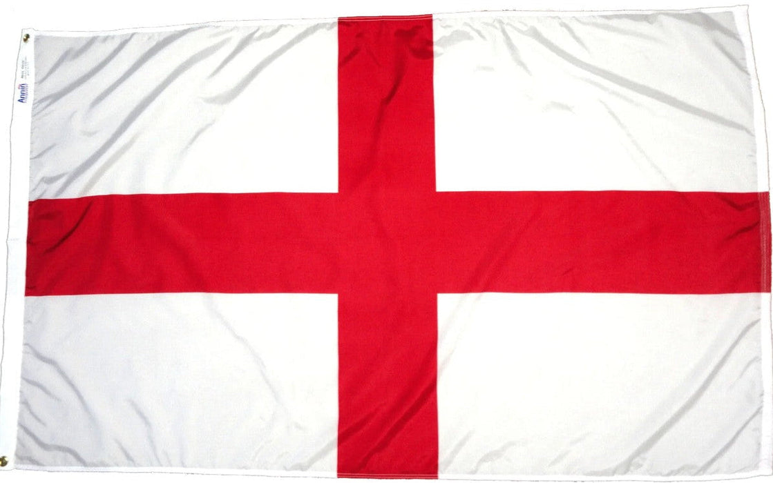 A white flag featuring a bold red St. George's Cross, with metal grommets on the left hoist edge.