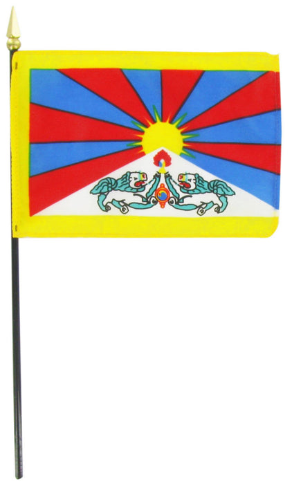 Flag with a blue and red design on a yellow background