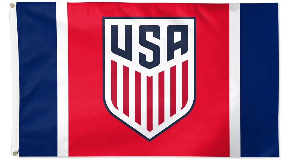 Flag with 'USA' logo on a red and blue background