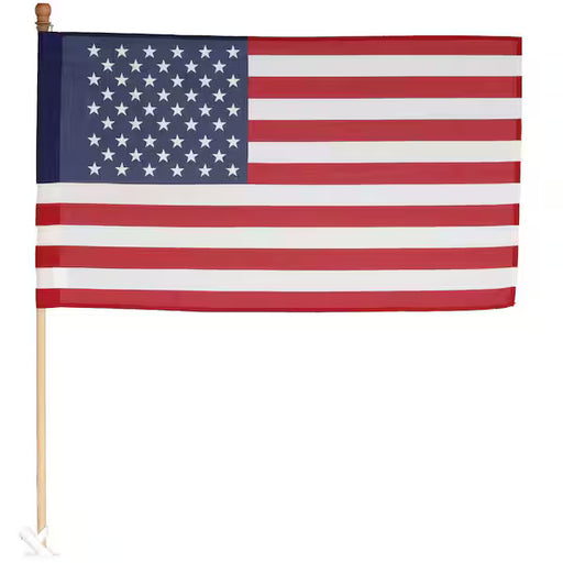 American flag on a stick against a white background