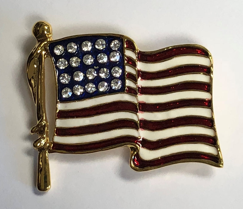 Rhinestone Accented Waving USA Flag Pin