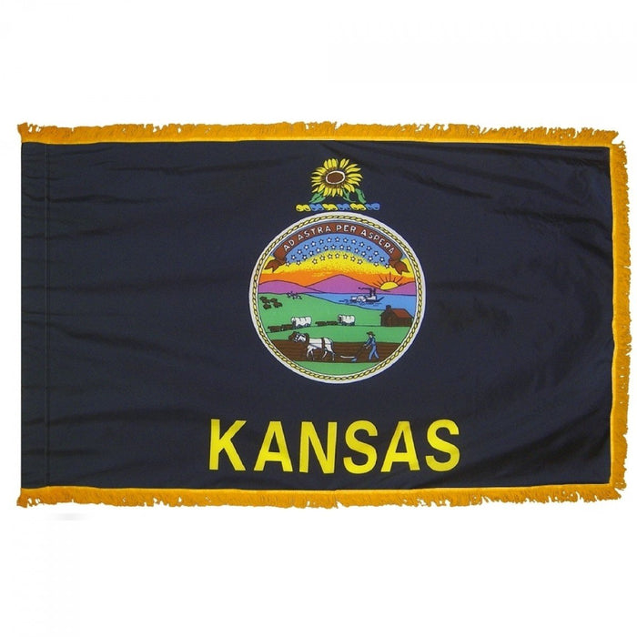 Kansas State Flag With Pole Hem & Fringe