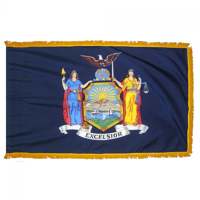 New York State Flag With Pole Hem & Fringe