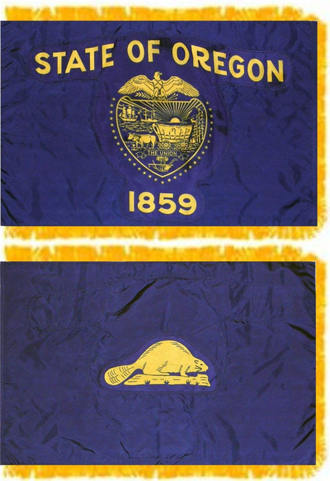 Oregon State Flag With Pole Hem & Fringe Front & Back