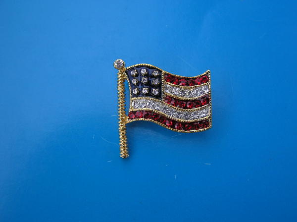 Rhinestone Waving USA Flag Pin