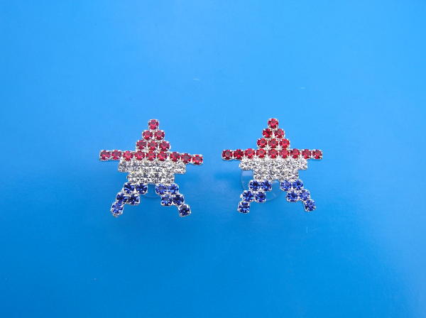 Rhinestone Red White and Blue Star Earrings